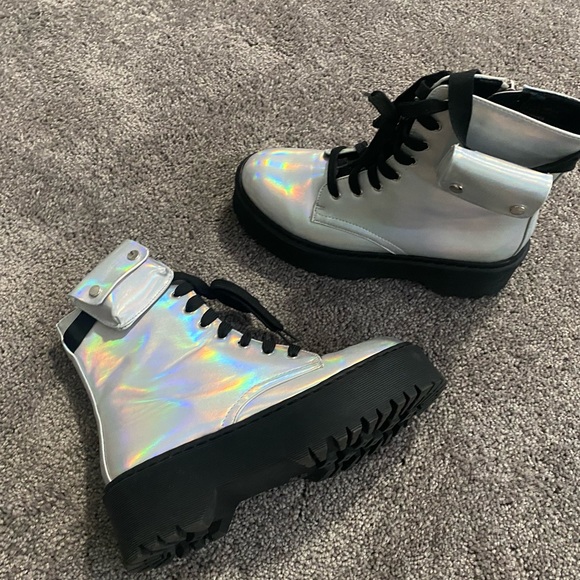 Iridescent Platform Combat Boots. - Picture 2 of 7